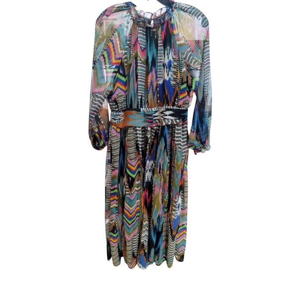 Kassually Womens size Large Flowy Sheer Boho Colorful Artsy Abstract Print Dress - Picture 3 of 9